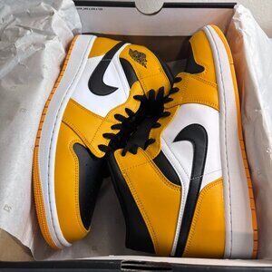 Nike Air Jordan 1 Mid Size 13 NEW Taxi Yellow Black White Mens Shoes 554724-701